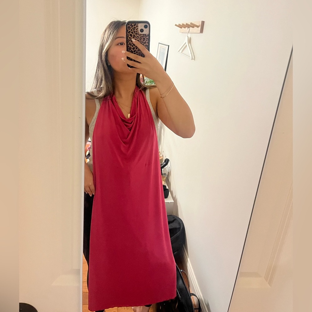 Hot Pink Halter Neck Midi Dress